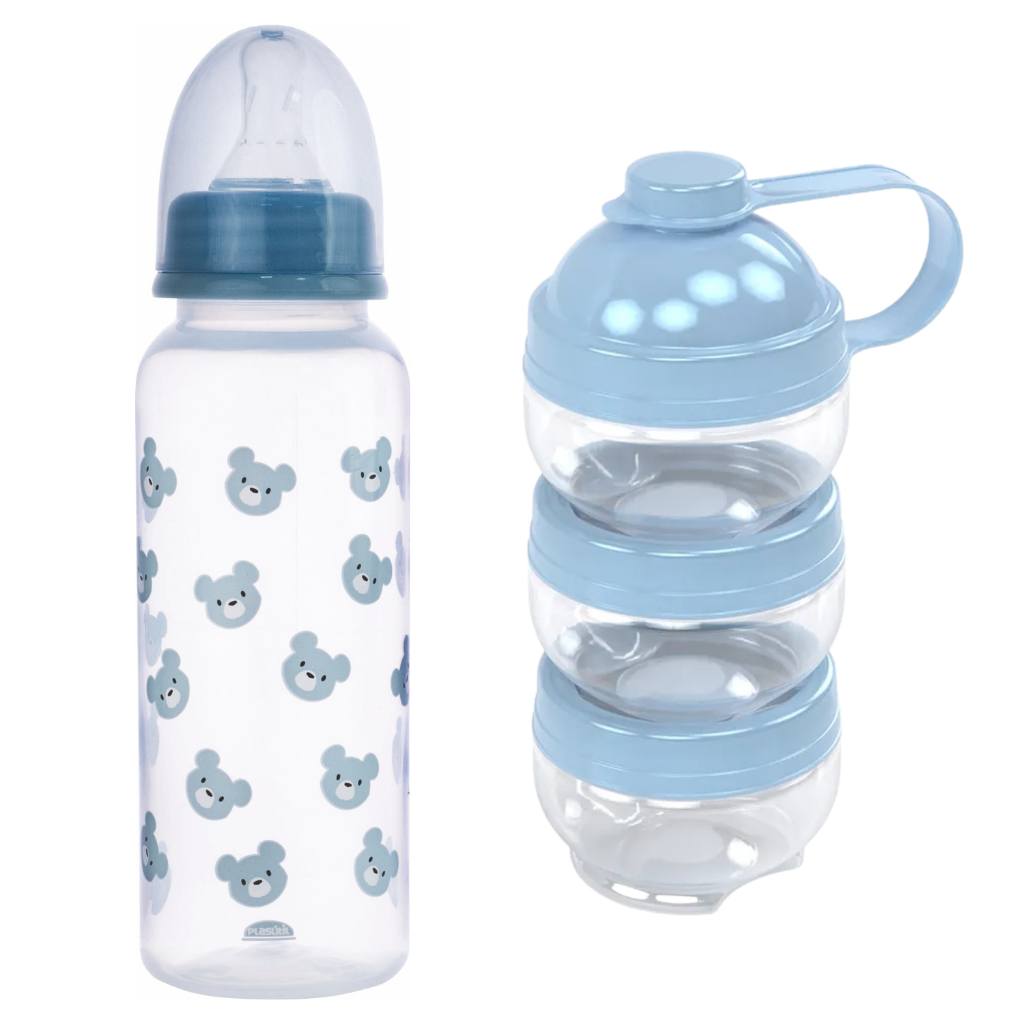 Kit Mamadeira Anticólica 250ml e Dosador De Leite Em Pó Infantil