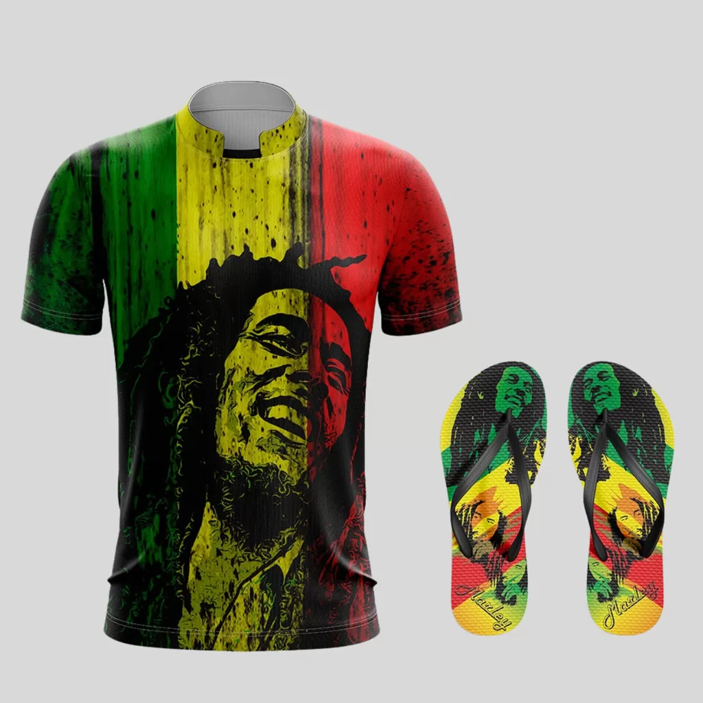 Kit Combo Camisa Bob Marley Dry fit Quebrada + Chinelo Sándalia De Dedo
