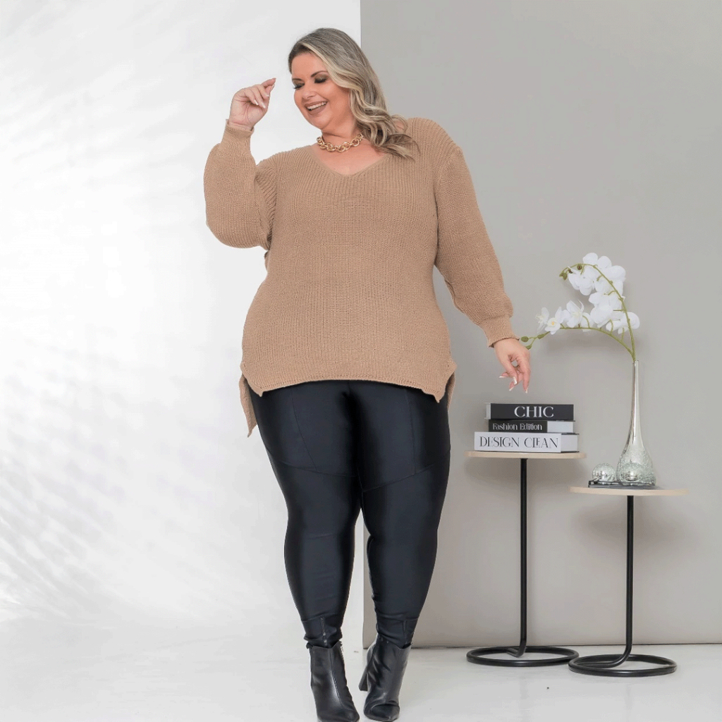 Vestlegging Plus Size Tricot Blusa Casaco de Frio Tamanho GG