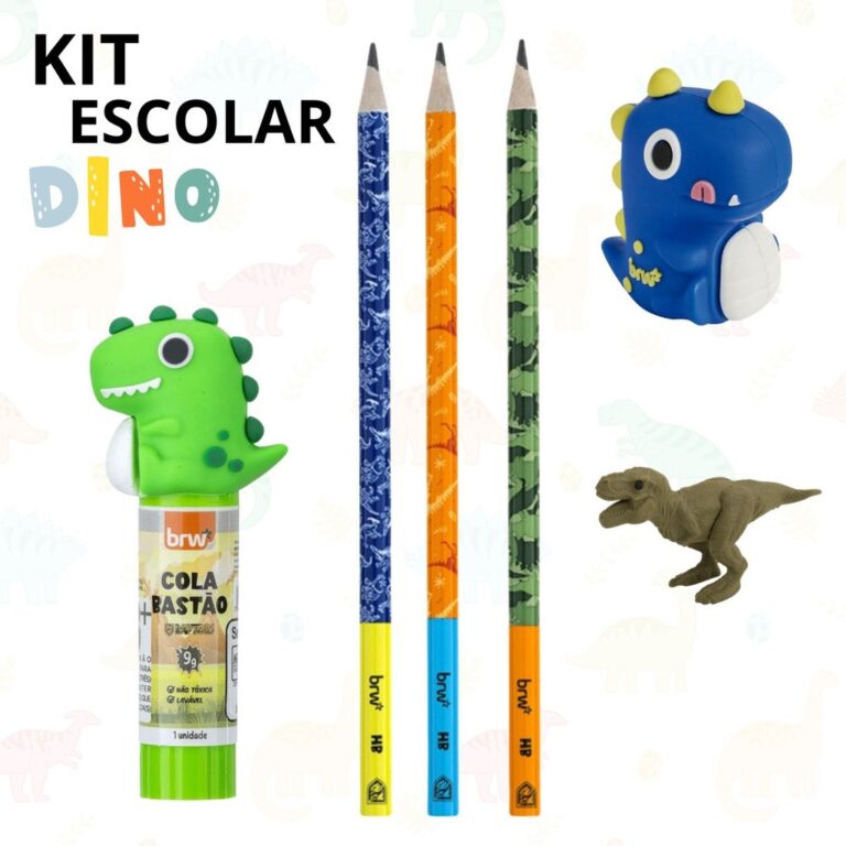 KIT ESCOLAR 6 PEÇAS TEMATICO DINOSSAURO LAPIS GRA
