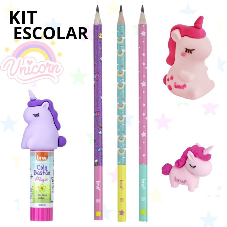 KIT ESCOLAR 6 PEÇAS TEMATICO UNICORNIO LAPIS GRAF
