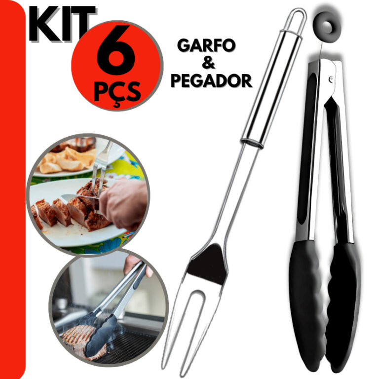 Kit 6 pçs Garfo Trinchante e Pegador de Silicone 