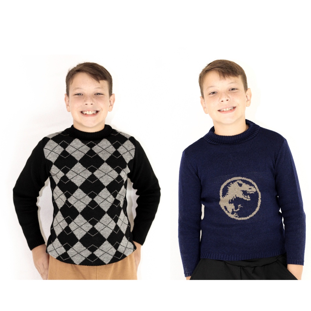 Kit com 2 Blusas de Lã Juvenil Para Menino (7 a 12 Anos)