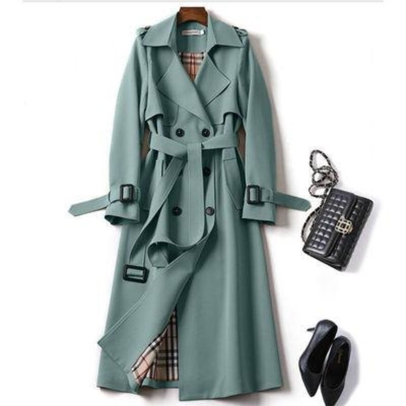 Coreano Mulheres Longa Jaqueta Primavera Outono Manga Comprida double breasted Elegante trench coat