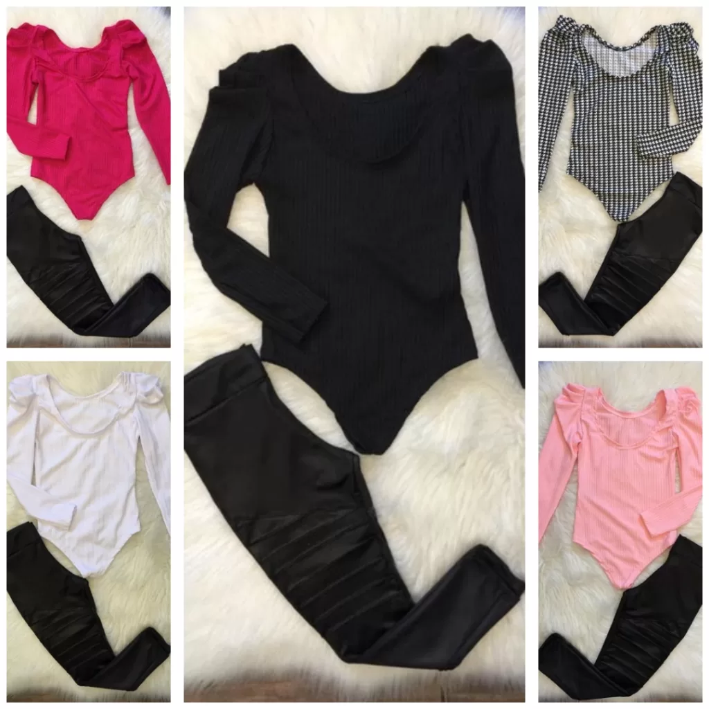 Conjunto Infantil Menina Body Manga Longa Bufante Princesas + Calça Tratorada Preta Sofisticado