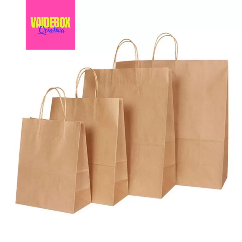 Promoção* 50 Sacolas Kraft Delivery / Eco Reutilizáveis – 80g ou 100g – Parda