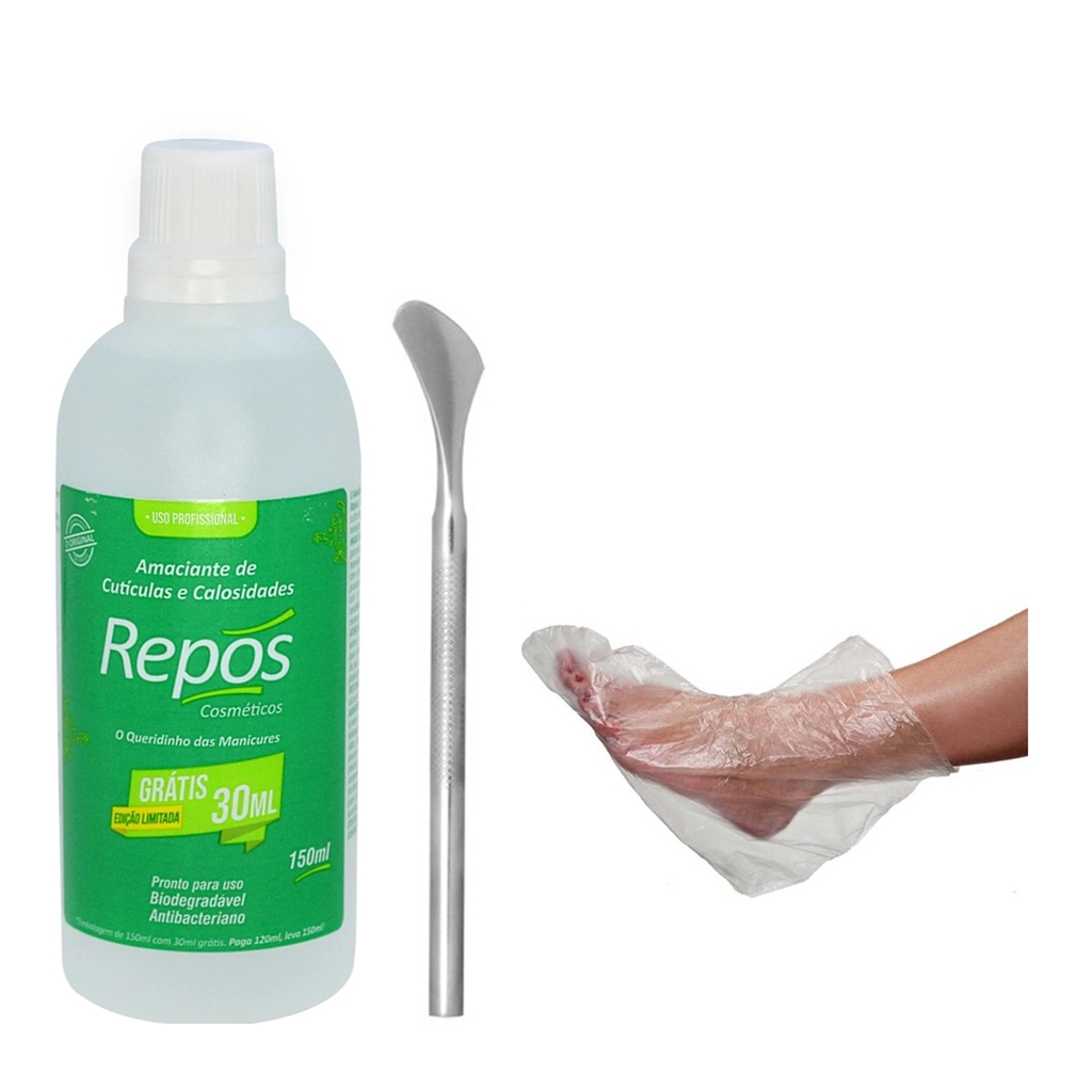 Amaciante de Cutículas Repos + Espátula 222 + 10 Botinhas Descartáveis
