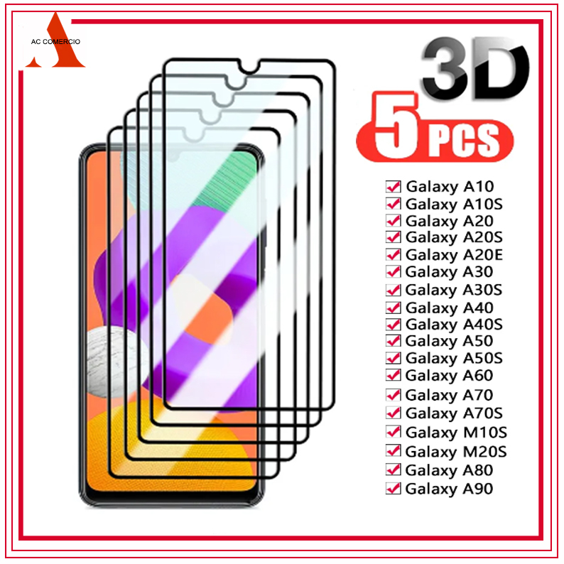 Kit 5 Película De Vidro Temperado 3D 9H Para Samsung A01 A11 A21 A21S A31 A41 A51 A71 A50 A40 A30 A1