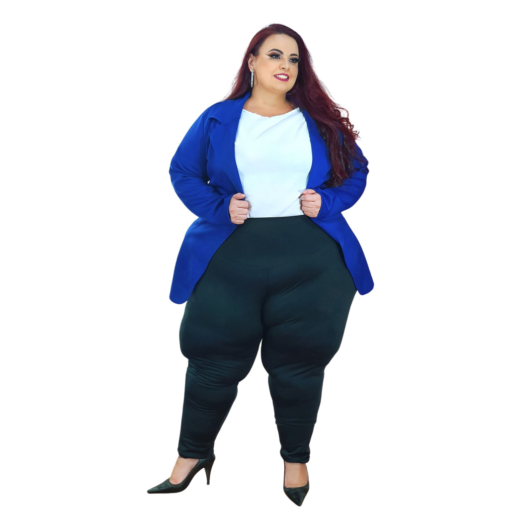 Combo Blazer Max e Calça Legging Plus Size Moda Casual Social Outono Inverno Confortável  Acinturado