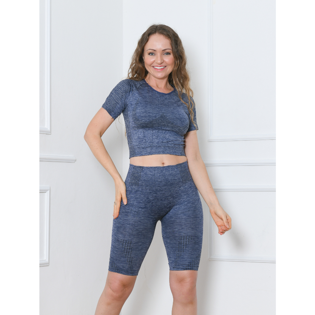 Top Sports 2 Peças Conjuntos Academia Fitness Feminino kit Leggings Top Bra Shorts Levanta Bumbum Sh
