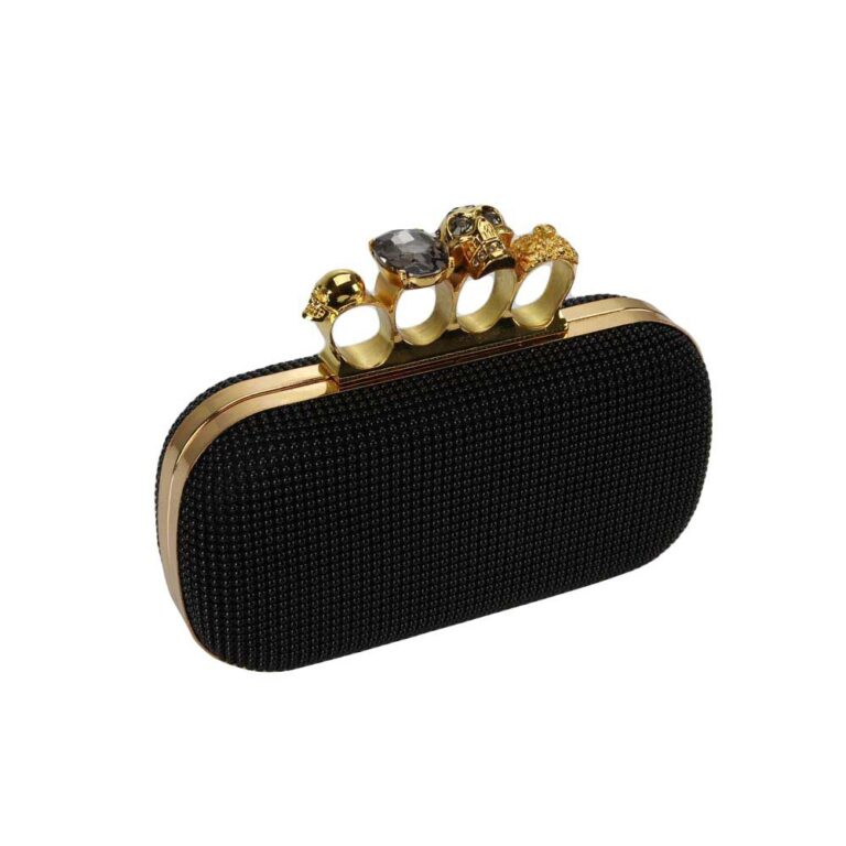 Bolsa Metal Revestida Tacha Preta Fecho Caveira de