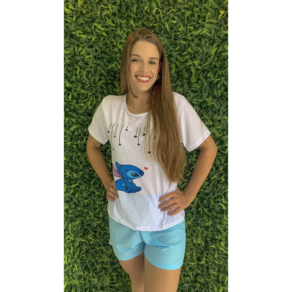 Pijama Feminino Adulto Manga Curta Curto De Verão