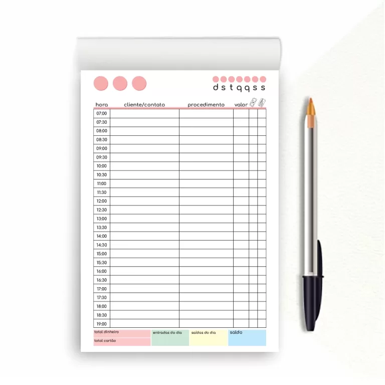 50 folhas em bloquinho 14X21cm  agendamento com ho