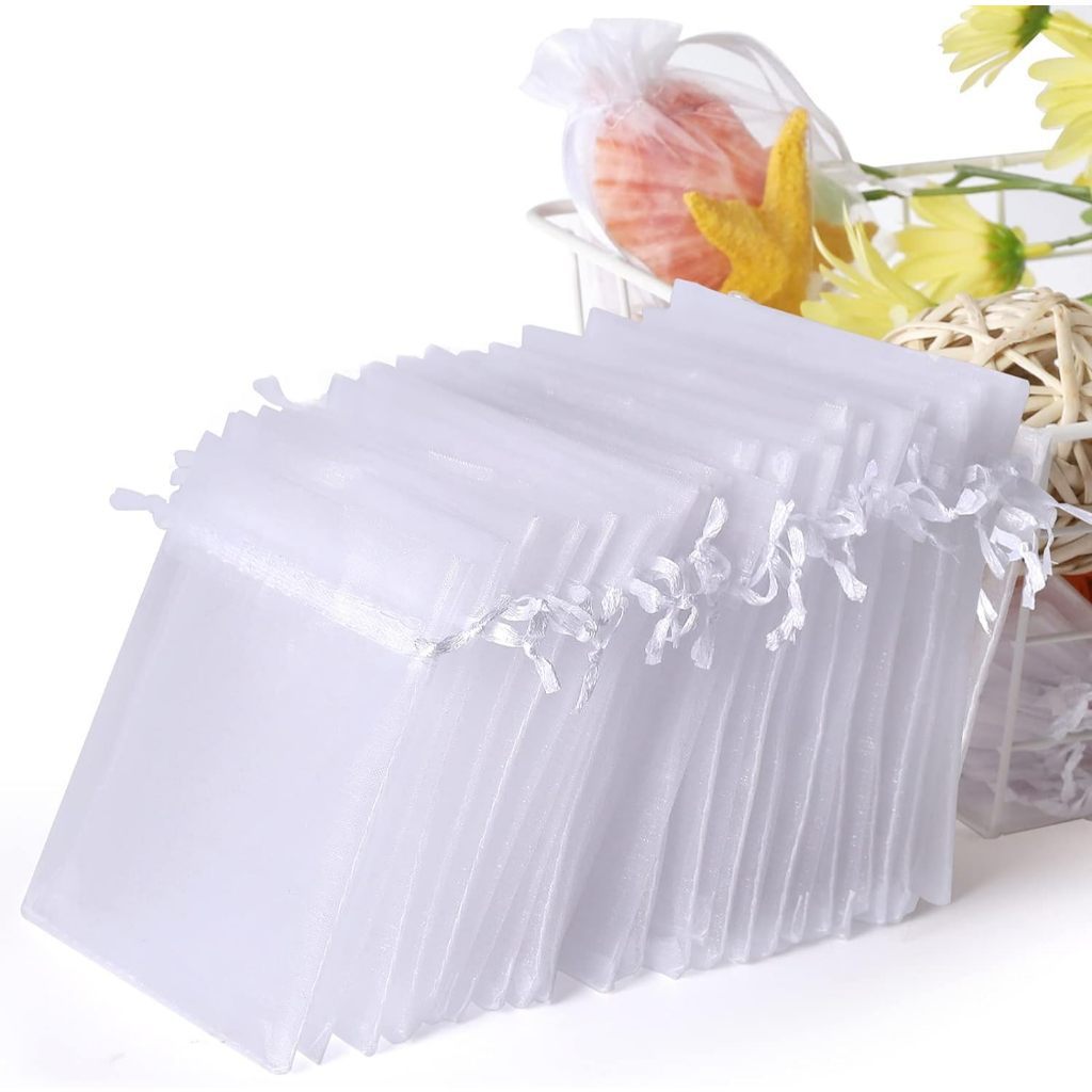 Kit 5/10/20/50/100 Un Saco Saquinho Organza Tule Saquinho 7×9 9×12 10×15 Branco Festa Casamento