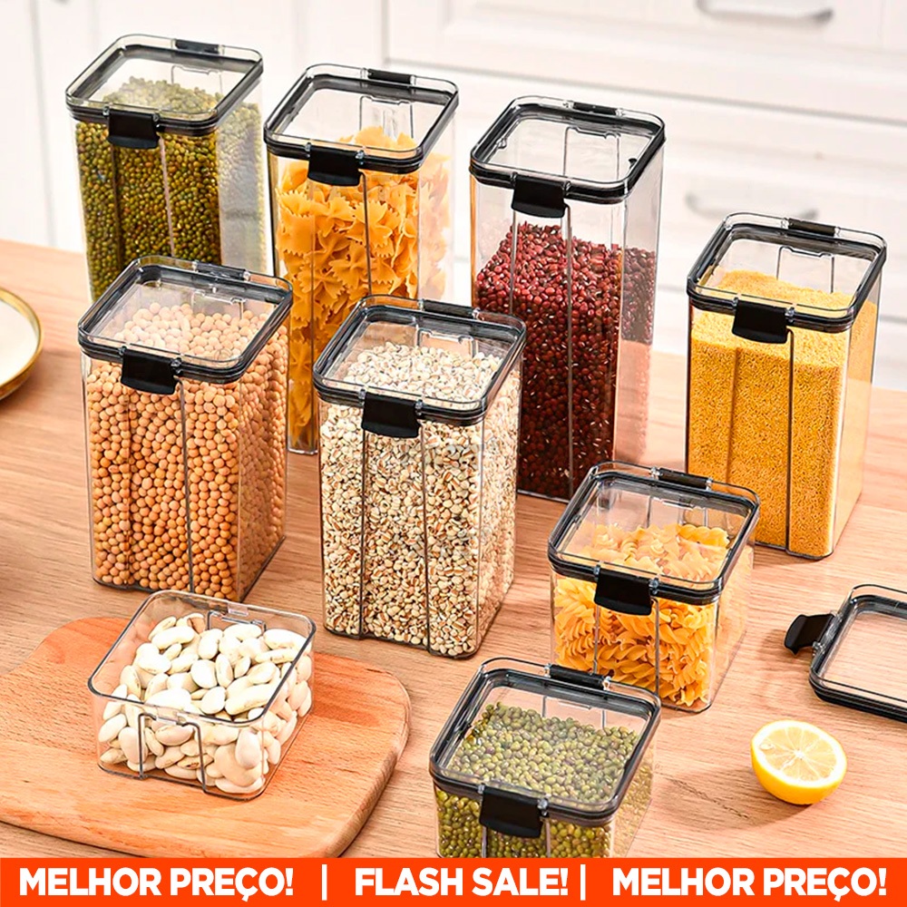 Kit 5 Potes Pote Hermético Acrílico Organizador Tampa Trava Vedação de Silicone Organizador Temperos