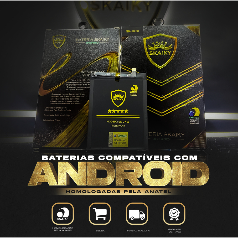 Bateria Premium Compatível com Celulares Android Certificação Anatel Garantia de 1 Ano