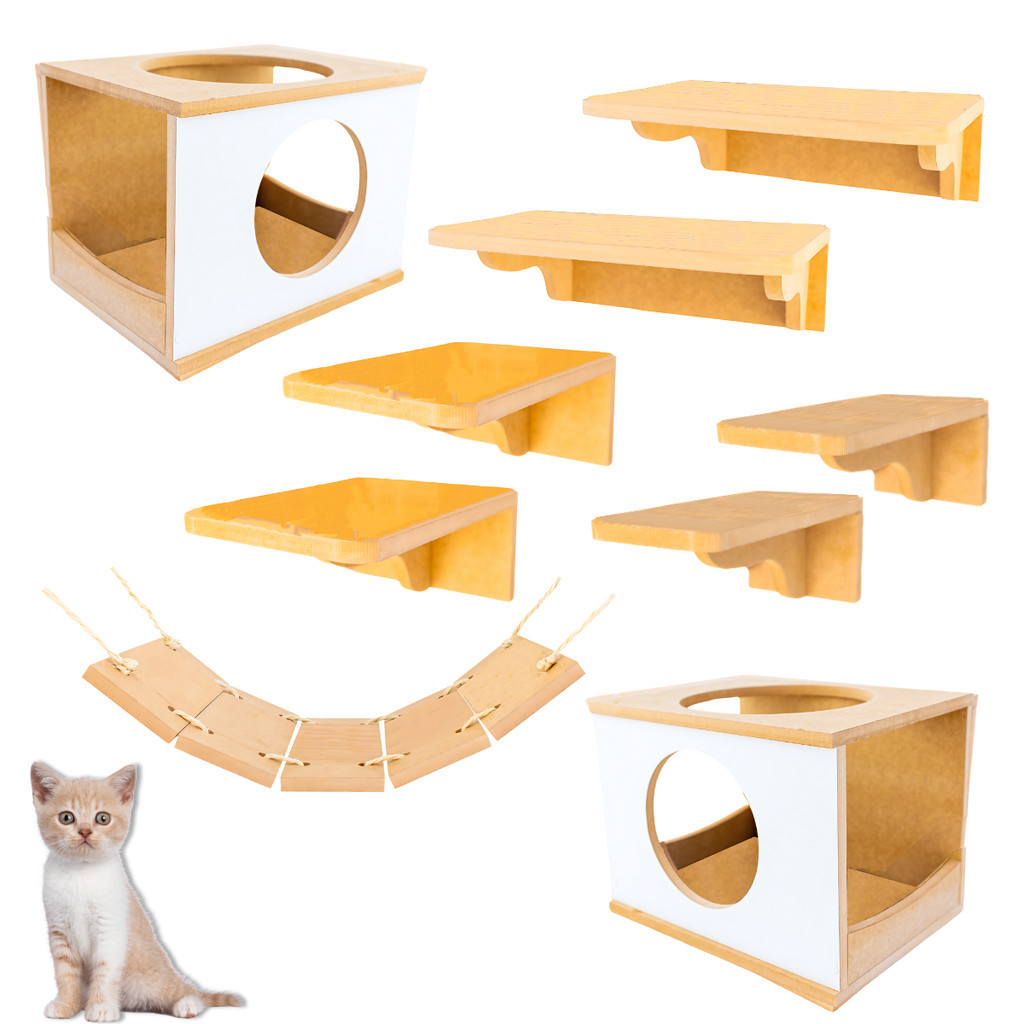 Playground Para Gato 9pçs Muito Resistente Seguro Nichos e Degraus Já Montados Sem Carpete