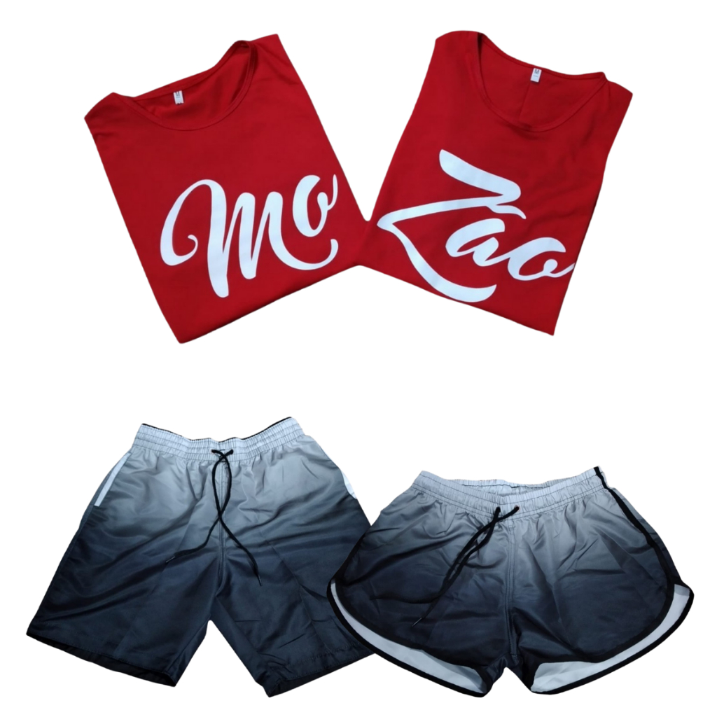 Conjunto Shorts Casal Mozão Namorados + Kit 2 Camisetas para Casal Usar Combinado
