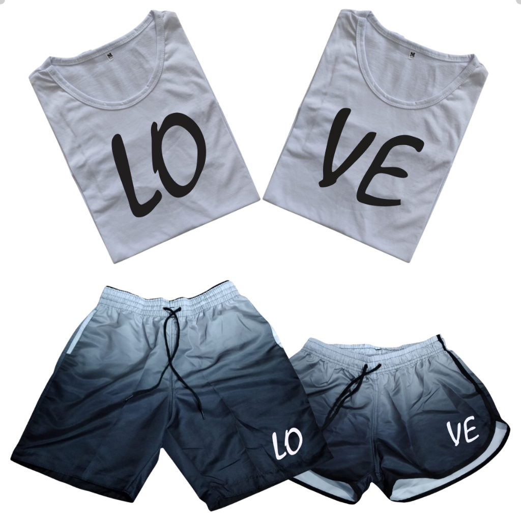 Conjunto Kit  Casal 2 Camisetas Para Casais + Shorts Casal Moda Praia