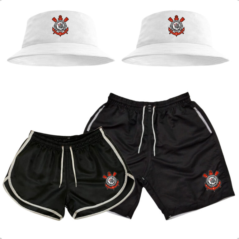 Conjunto Shorts Casal + Kit 2 Chapéu Bucket Hat T
