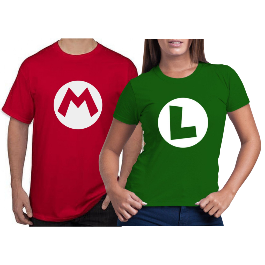 Kit Camisas de Casal Conjunto 2 Camisetas Casais Mario Luigi Dia dos Namorados