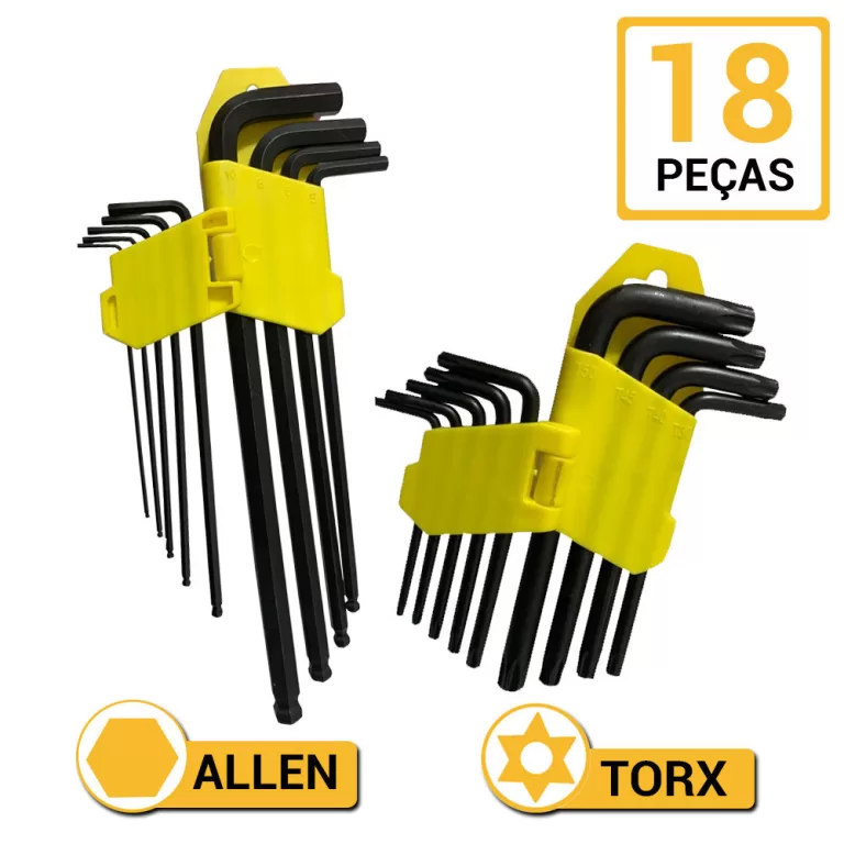 Kit Jogo Chave Torx L Longa E Allen Torque Bola 18
