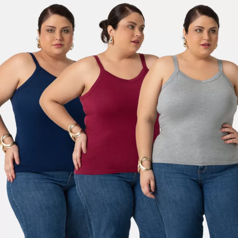 Kit 3 Regatas Plus Size Em Viscolycra Feminina Al�