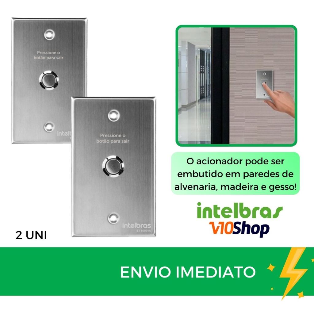 2 Botoeira Bt 5000 In Inox Embutir Intelbras Botão Acionador