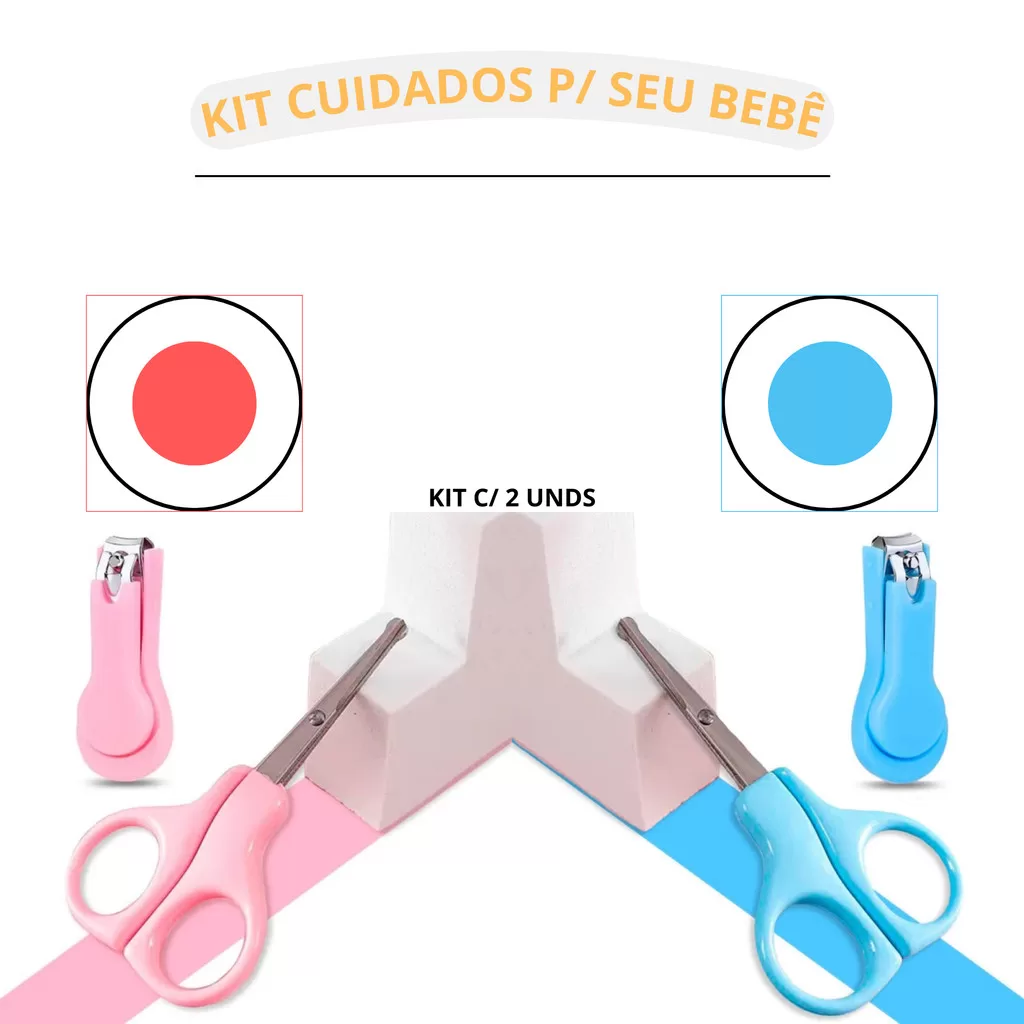 Kit Cortador e Tesoura de Unha Bebe Baby Cuidados Manicure e Higiene Tesoura Cortador
