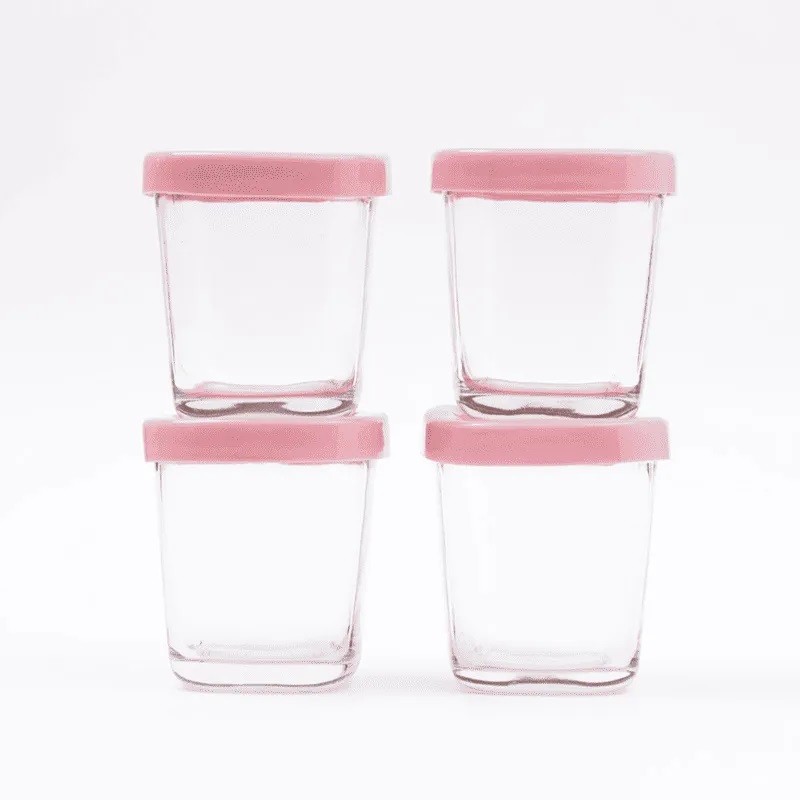 Kit 4 Potes de Vidro para Armazenamento de Leite Materno e Papinha 150ml Rosa – Petit Piá