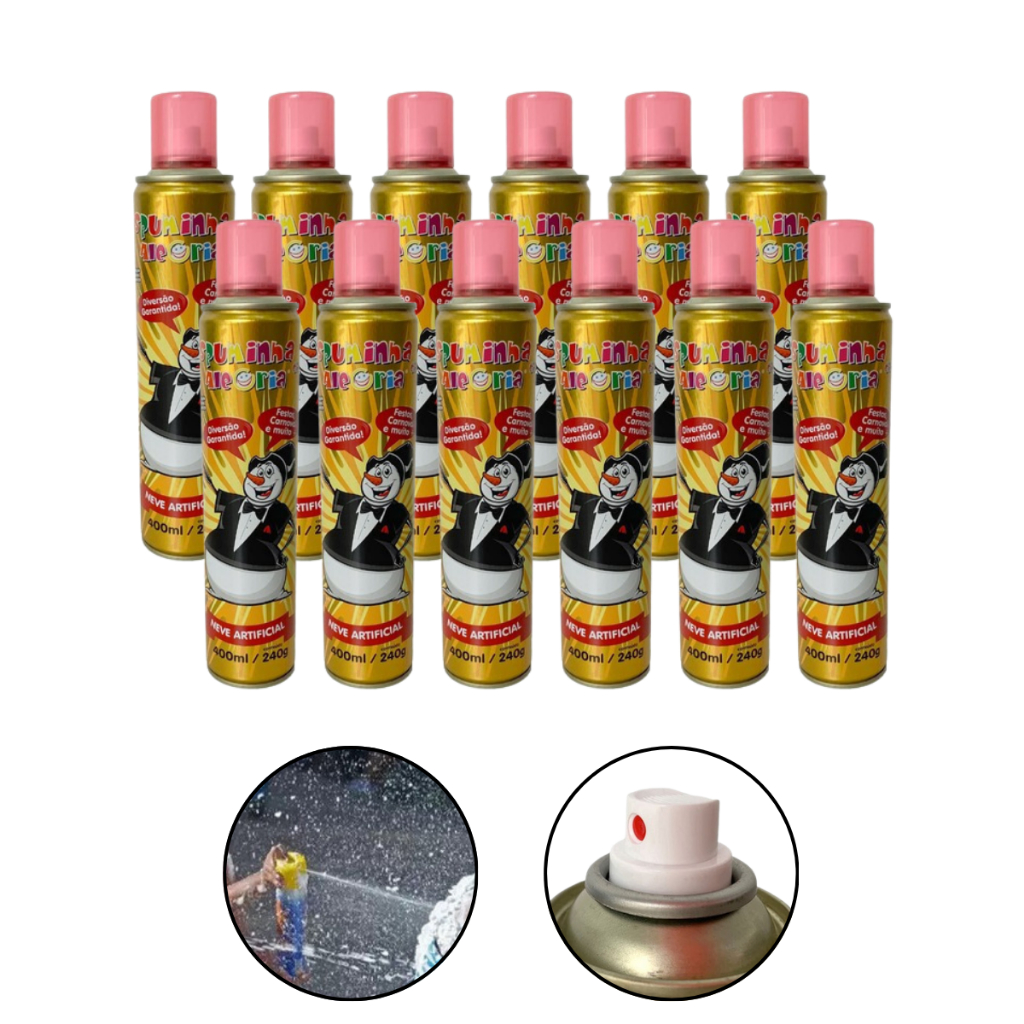 Kit 12 Espuminhas de Carnaval Para Crianças Neve Fake 400ml/240g