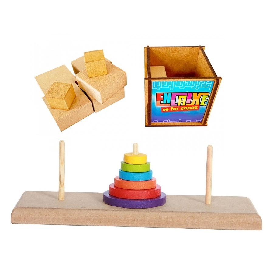 Kit 2 Brinquedos TORRE DE HANÓI + ENCAIXE SE FOR CAPAZ Raciocínio Lógico – Educativo