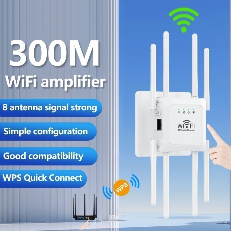 300 Mbps Wi-Fi 8 Antenna Repeater Extender WiFi Amplifier Signal Long Range Wireless Access Point fa