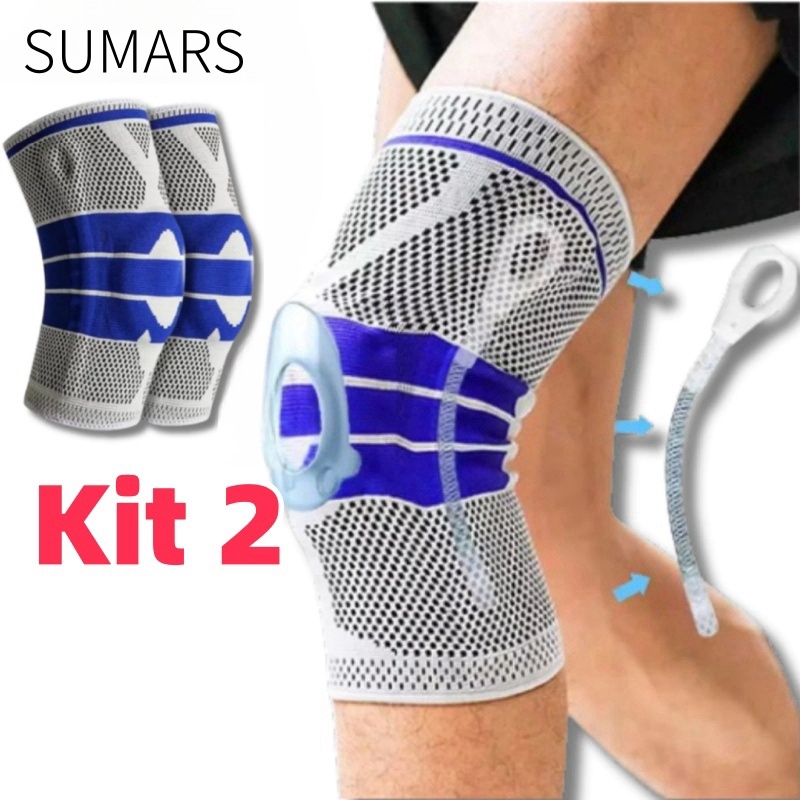 Kit 2/1 Joelheira Esportiva Compressão 3D Ortopedica Com Silicone e Aço Treino Alívio Dor Joelho