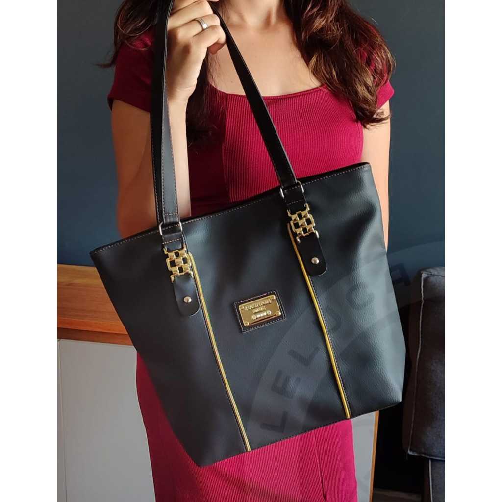 Bolsa Feminina Sacola Grande De Ombro De lado Preta Caramelo Promoção Barata Zíper