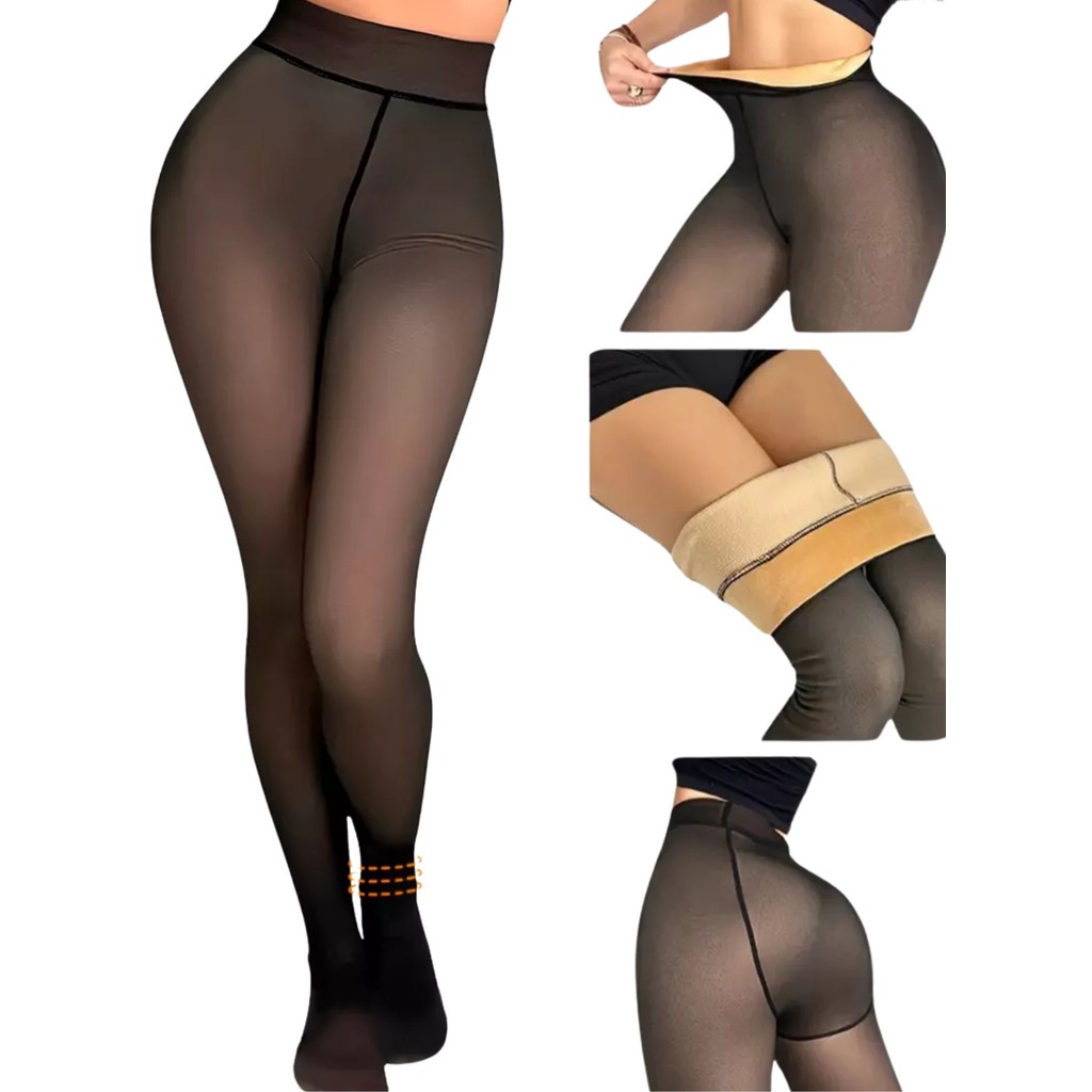 Meia Calça Térmica De Lã Translúcida Forrada Pelinho Pelúcia Meia Calça quentinha