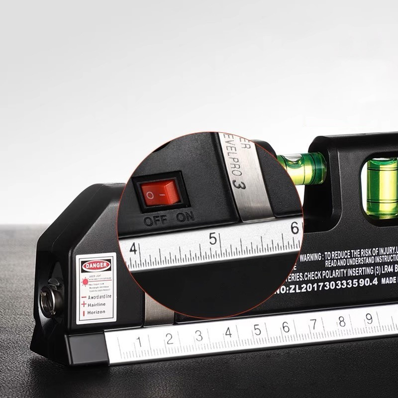 Nível Laser Profissional Trena Level Pro3 2,5m 3 Bolhas 45° Régua AG13 Horizontal e Vertical