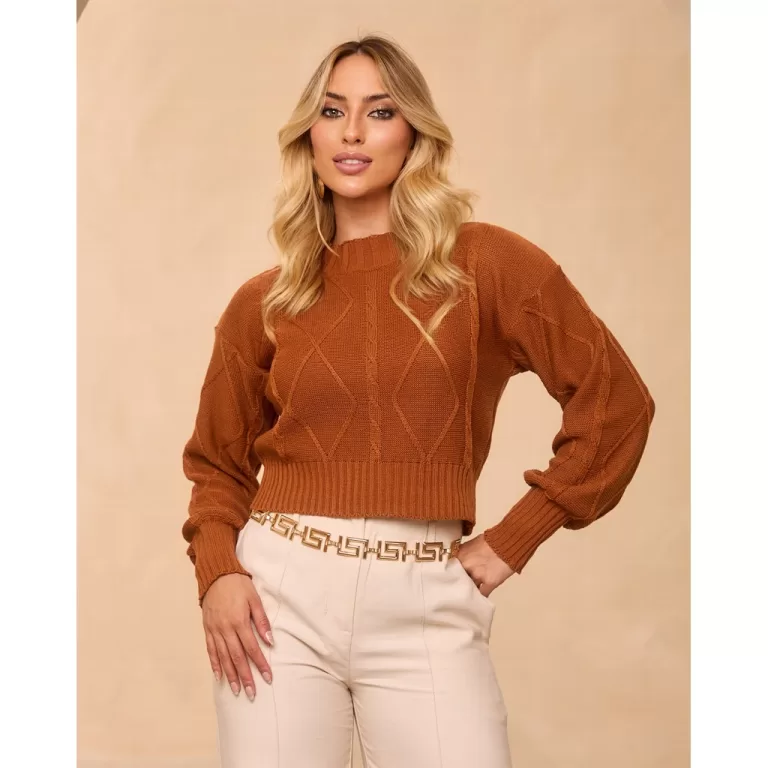 Blusa Detalhe Losango Manga Longa Tricot Inverno