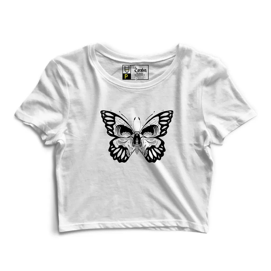 Cropped Blusa Blusinha As Braba Borboleta Caveira Branco