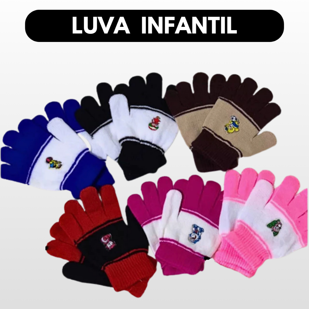 Kit 3 Pares Luvas Infantil P M G Menina e Menino Elástica Confortável e Macia