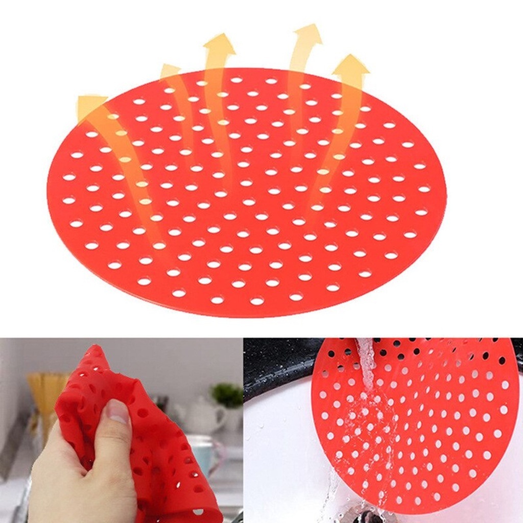 Forro Tapete em Silicone Para Air Fryer 22,5cm Fritadeira Elétrica REDONDO Multiuso Universal Vermel