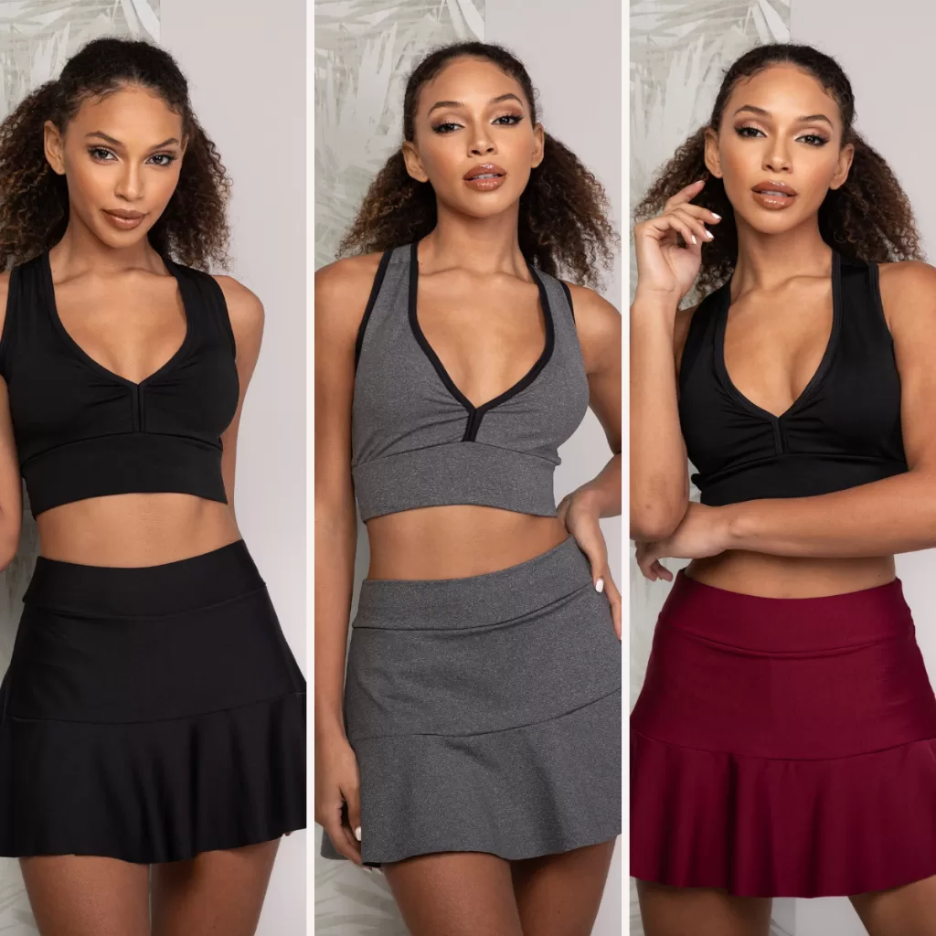 Kit 3 Short Saia Fitness Feminina Corrida Caminhada Treino
