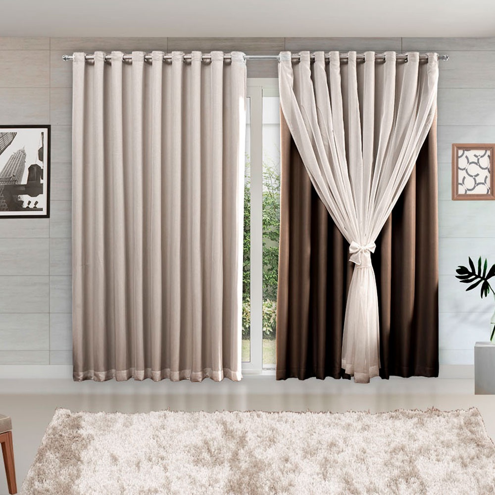 Cortina MADRI LUXO 3,00 x 2,50 c/ VOIL Branco – Decoração Quarto, Sala, Escritório, Janela