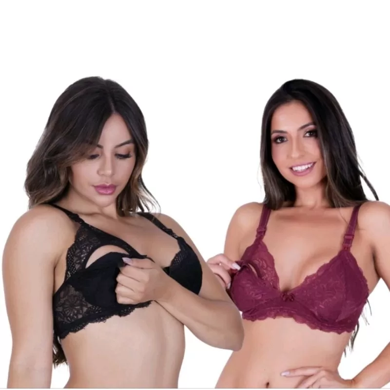 Kit 2 Sutiã de Amamentação de Renda Pós Parto Reforçado