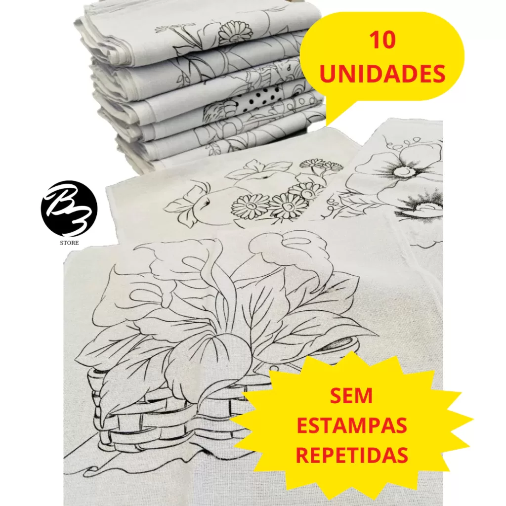 Kit 10 Pano de Prato Branco Riscado Para Pintura – Bainha Premium 100% Algodão 68X40