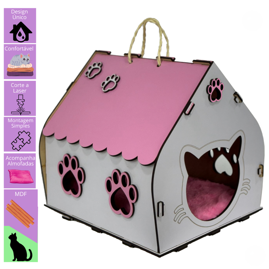 Casinha para Gatos Toca Mdf Cama Almofada Pelucia Exclusivo