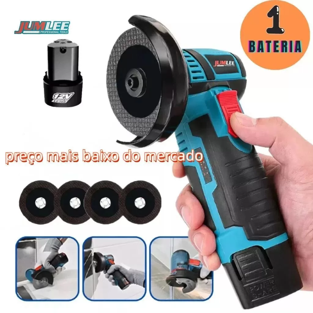 Esmerilhadeira Lixadeira Sem Fio Portátil Serra Mármore A Bateria 12V Mini