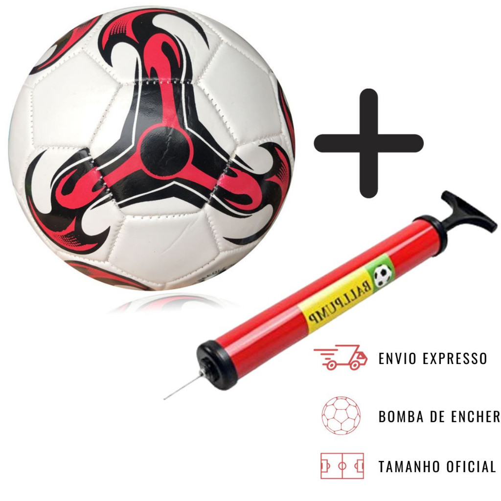 Kit Bola de Futebol + Bomba de Ar Manual Portátil Para Encher Bola Tamanho Oficial Couro Sintético C