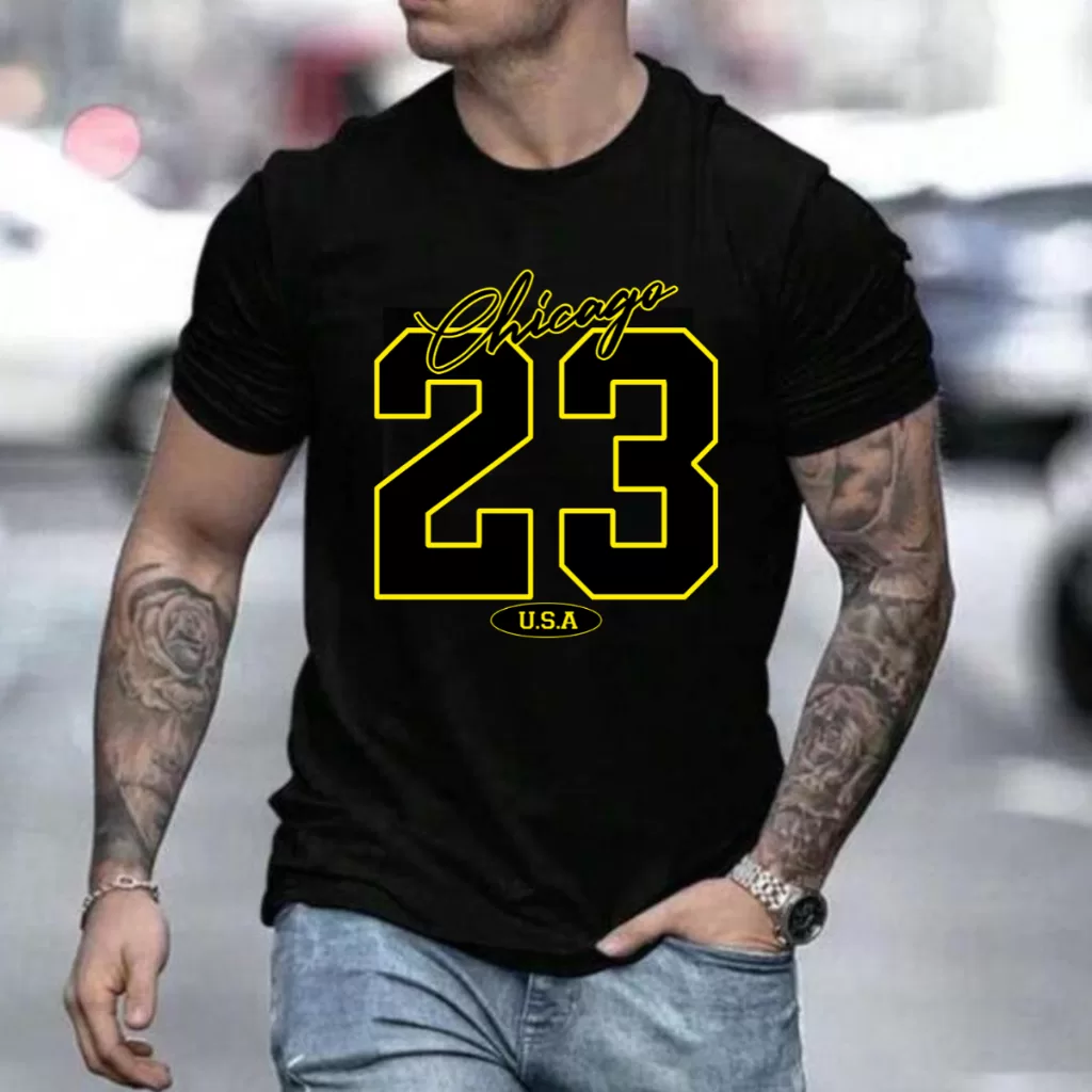 Camiseta Masculina Estampada Algodão Premium Blusa para Homem – Camisa com Estampa Chicago 23 em DTF