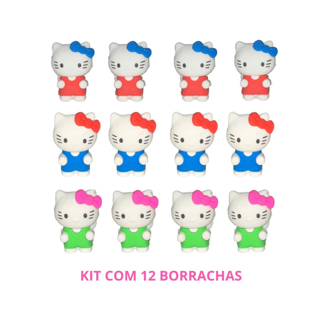 KIT BORRACHAS HELLO KITTY COM 12 PEÇAS / PAPELARIA FOFA KAWAII